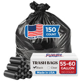 Fuxury 55-60 Gallon Trash Bags 150 Count Black Garbage Bags, 40x54" Extra Large Trash Can Liners, 0.7 Mil Plastic Bags for Serious Garbage Cleanup Home, Yard & Commercial Use, Made in USA