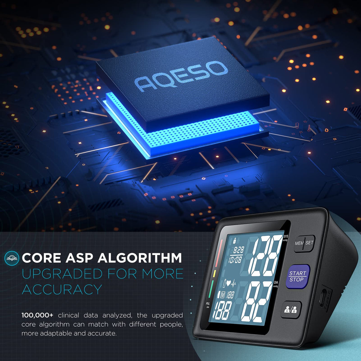 Blood Pressure Machine Upper Arm, 3 Size Cuffs, S, M/L and XL, Small 7"-9", Medium/Large 9"-17" and Extra Large Cuff 13"-21", Accurate Automatic Digital BP Monitor, Large Backlit LCD, 3-User 1500 MEM