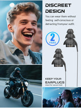 Hearprotek Silicone Concert Ear Plugs, 2 Pairs Reusable High Fidelity Earplugs for Concerts, Festivals, Motorcycling, Black