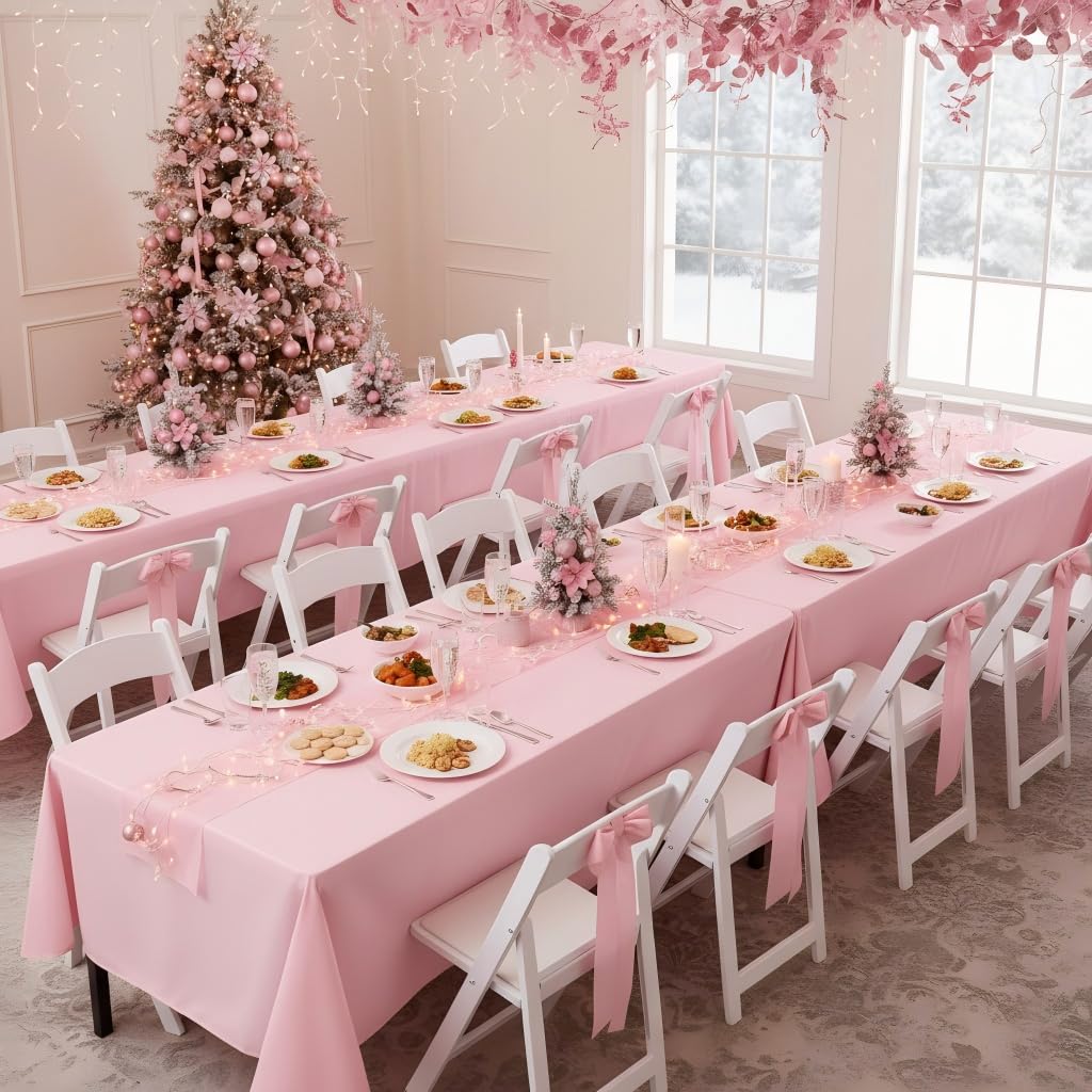 sancua Pink Tablecloths for 6 Foot Rectangle Tables, 8 Pack - Washable Polyester Fabric Table Cloth for Wedding Christmas Party, Birthday, Banquet Reception, 54x108 Inch
