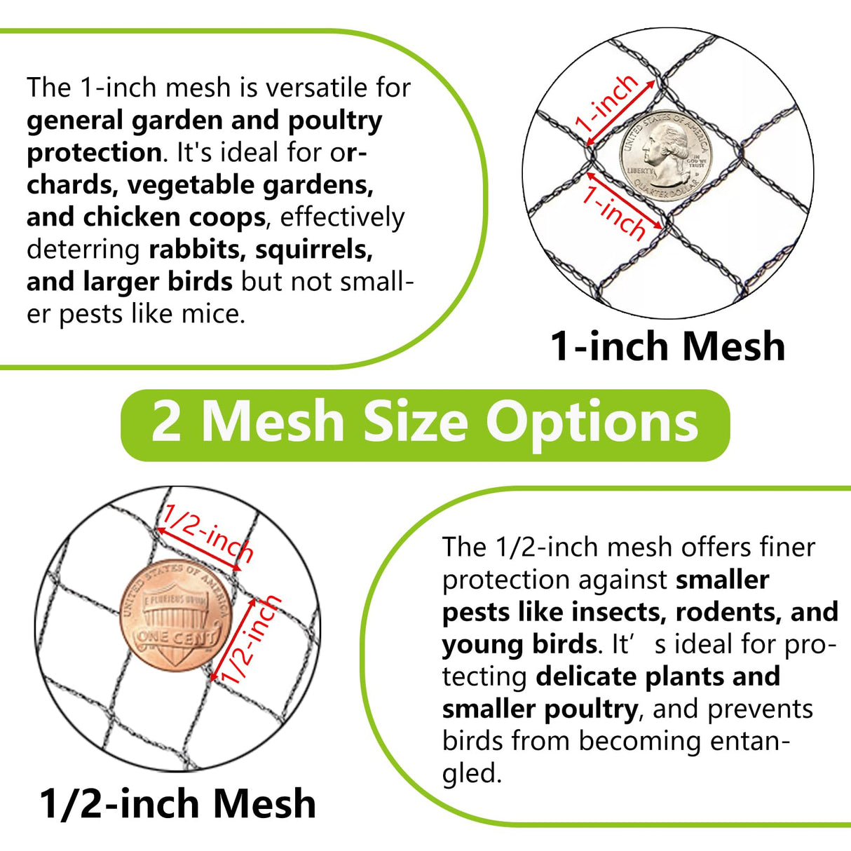 50x100ft Bird Netting for Chicken Coop, 1" Mesh Chicken Coop Netting Cover