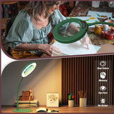 Krstlv 10X Magnifying Glass with Light and Stand, 5 Color Modes Stepless Dimmable LED Lighted Desk Lamp, Hands Free Flexible Gooseneck Magnifier with Light for Craft Hobby Painting Close Work - Green