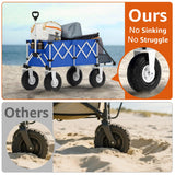 Blue Beach Wagon with Big Wheels for Sand - Heavy Duty 10" Wheel Collapsible Wagon Foldable Large Cart Folding All Terrain for Camping