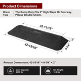 Ruedamann 2" Rise Rubber Threshold Ramp, 42.9" Wide Wheelchair Ramp, 2200 Lbs Capacity, Entry Ramp, Curb Ramp with Non-Slip Surface, for Wheelchairs, Scooter, Power Chairs, Driveways