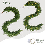 Cherica 2 Pcs 6 Ft Christmas Norfolk Pine Garland with Lights for Mantle