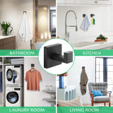 Fenas Heavy Duty Stainless Steel Towel Hooks, Wall Mounted Square Robe Hooks for Bathroom, Kitchen, Bedroom, Hotel Matte Black 2 Pack