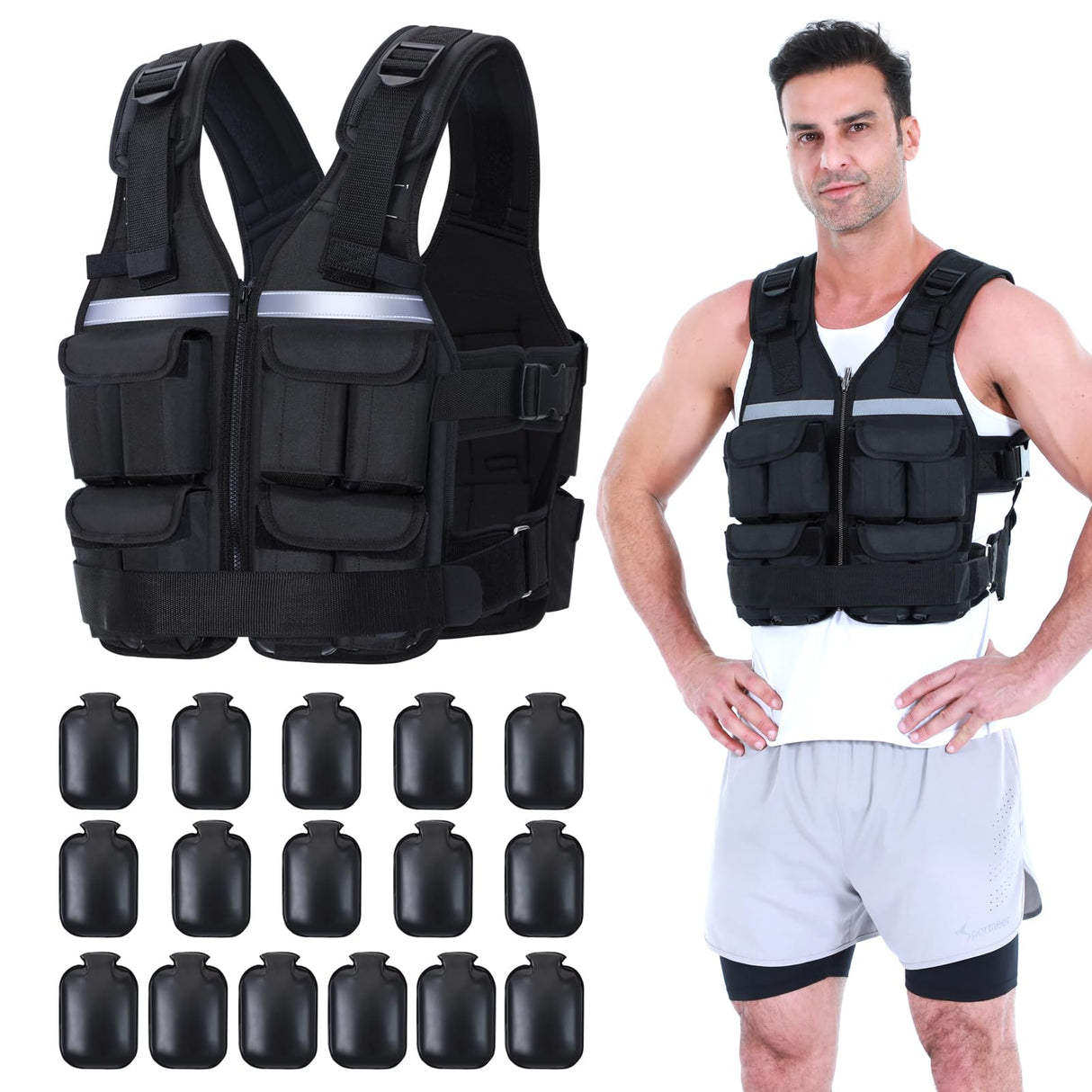 Weighted Vest for Men Women: Sportneer 2lb - 42lbs Adjustable Weighted Vest Men with Reflective Stripe Weight Vest Running Vest for Women Gym Home Workout Fitness Exercise Strength Training