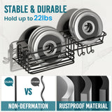 TAILI Shower Caddy Suction Cup with Hooks and Soap holder, Heavy Duty Bathroom Shower Organizer, No Drilling Bathroom Holder with Large Capacity, Metal Black Storage Basket