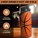 Basketball Water Bottle 32oz Stainless Steel Insulated Bottles for Men Women Sports Lovers Fan Players Coach - Basketball Gifts for Birthday Christmas