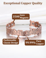 BioMag Magnetic Copper Bracelet for Women Men, 99.99% Pure Copper Cuff Bangle with 6 Pcs 3500 Gauss Magnets, Adjustable Jewerly Gift