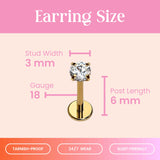 Cords Club Solitaire Flat Back Stud-Hypoallergenic Titanium Women's Earring