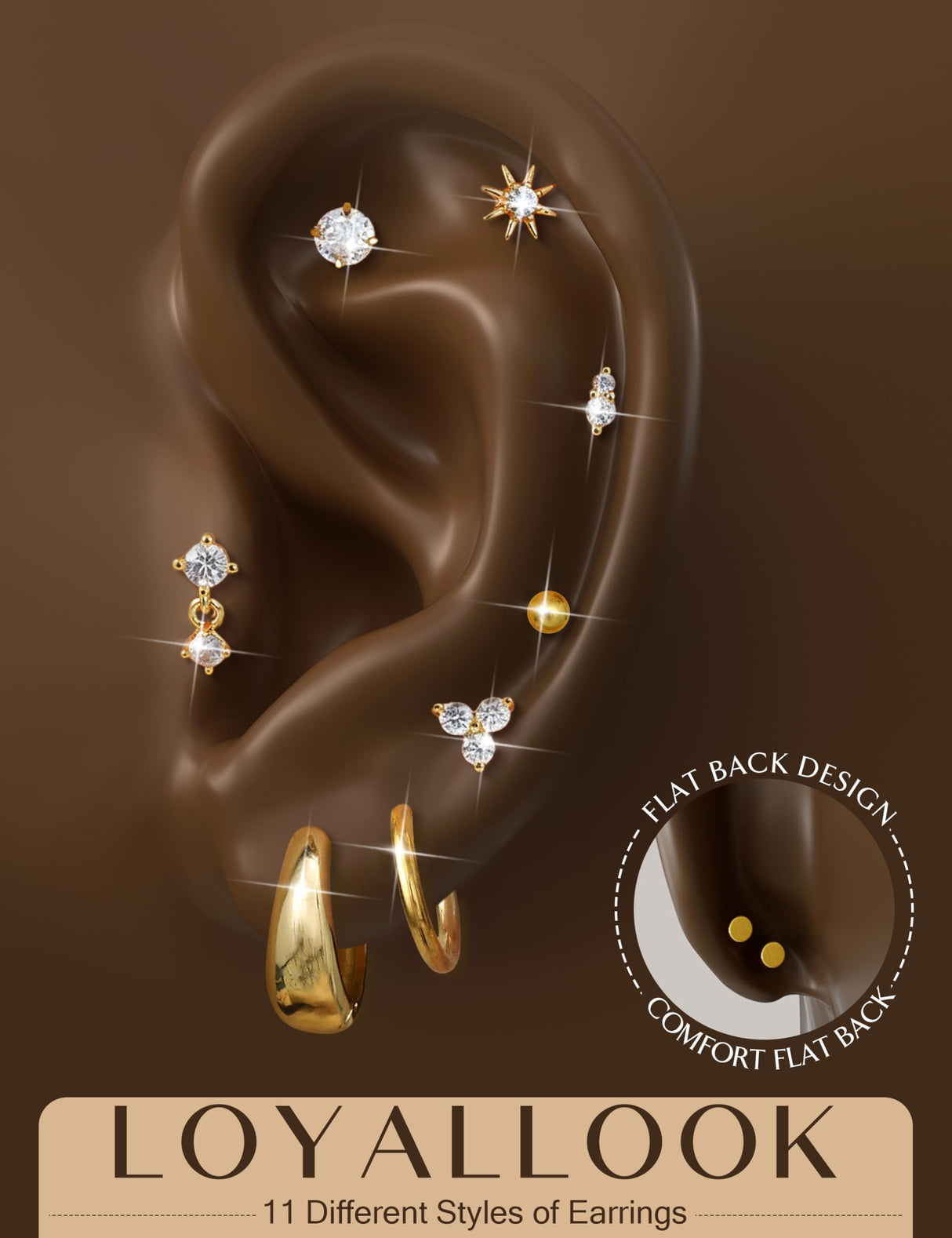 Opal Hypoallergenic Flat Back Earrings for Women Stud Hoop Earring Stacks