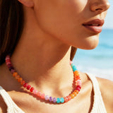 HAXIYA Colorful Beaded Gemstone Necklace for Women Boho Choker for Beach