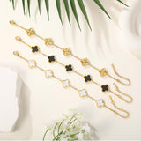 iGenztech (Sturdy Version) 18K Gold Plated Bracelets for Women Men (Double Sided) Four Leaf Clover Cute Trendy Lucky Braclet (Adjustable) Fit Wrist Within 8 Inch, Gold White Black Green Blue Red Pink