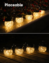 Solar Lanterns Solar Lights Outdoor Waterproof 6-Pack, Solar Powered Hanging Lights Cracked Glass Hanging Globes for Christmas Decoration, Shepherd Hook, Garden Tree Ornaments