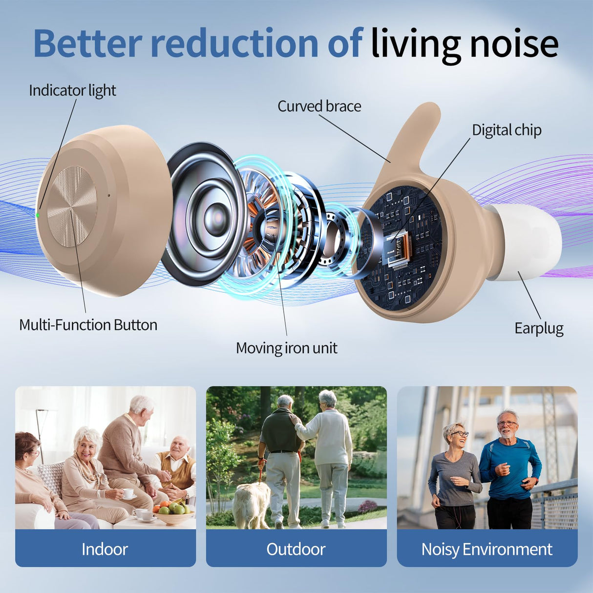 Hearing Aids for Seniors, OTC Hearing Aid Rechargeable with Noise Cancellation Adults, senior Invisible Hearing Amplifier With Portable Charging Case Premium Comfort Design(Beige)