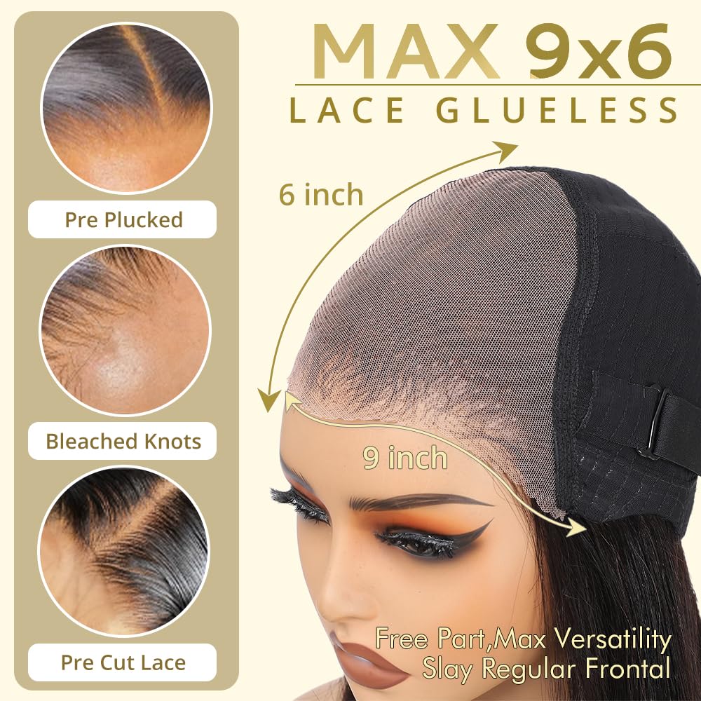 GUDOZO 14 Inch Human Hair Bob Wig - 9x6 Glueless HD Lace Front, Pre-Plucked, Pre-Cut, 200% Density Short Straight for Black Women