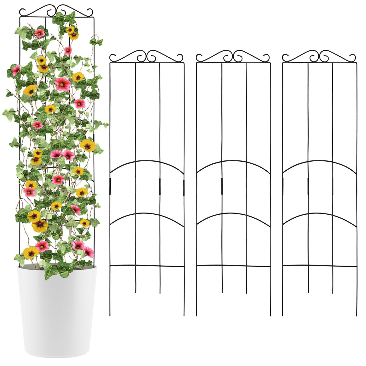 ANCOUUIN 4 Pack 32'' Plant Trellis Indoor - Metal Trellis for Climbing Plants Indoor, Garden Trellis for Climbing Plants Outdoor Houseplants Flowers Vine Ivy, Rectangular Shape, Black