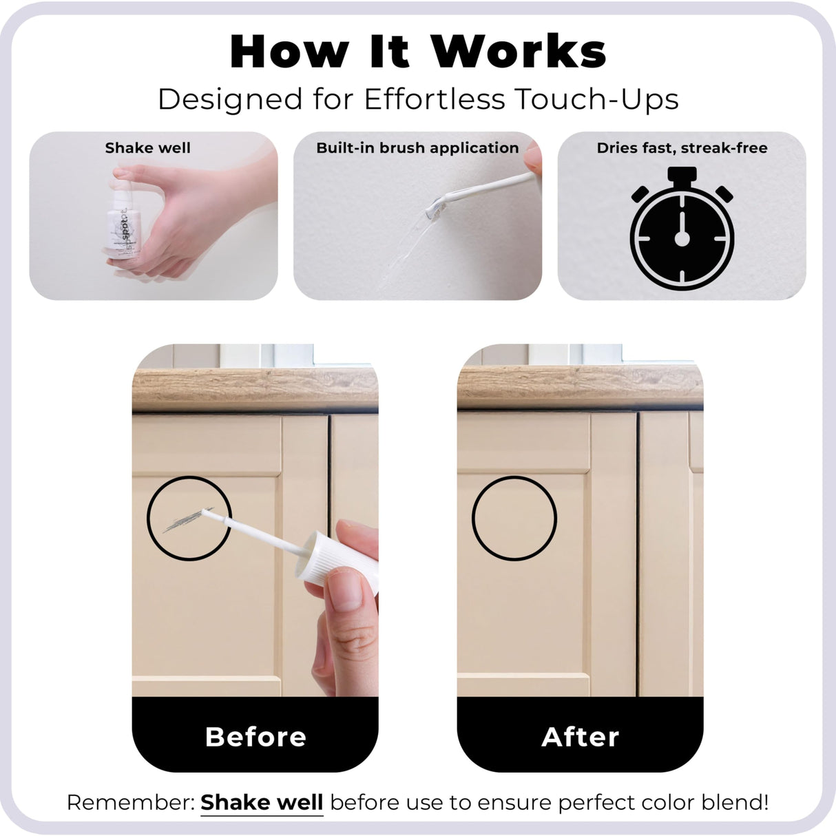 spot. Touch-Up Paint | Matte Finish for Cabinets, Walls, Doors & Furniture | Multi-Tone Beige Repair Kit | Quick-Dry, Self-Priming, Low-Odor, Eco-Friendly | No-Sanding or Primer Needed | 3 Pack