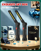 Coquimbo Tool Fathers Day Dad Gifts for Men Him Husband, Rechargeable LED Work Light BBQ Grill with Magnetic Base Hook, 360° Rotate Mechanic Flashlight Mens Easter Birthday Gifts (2 Pack Black)