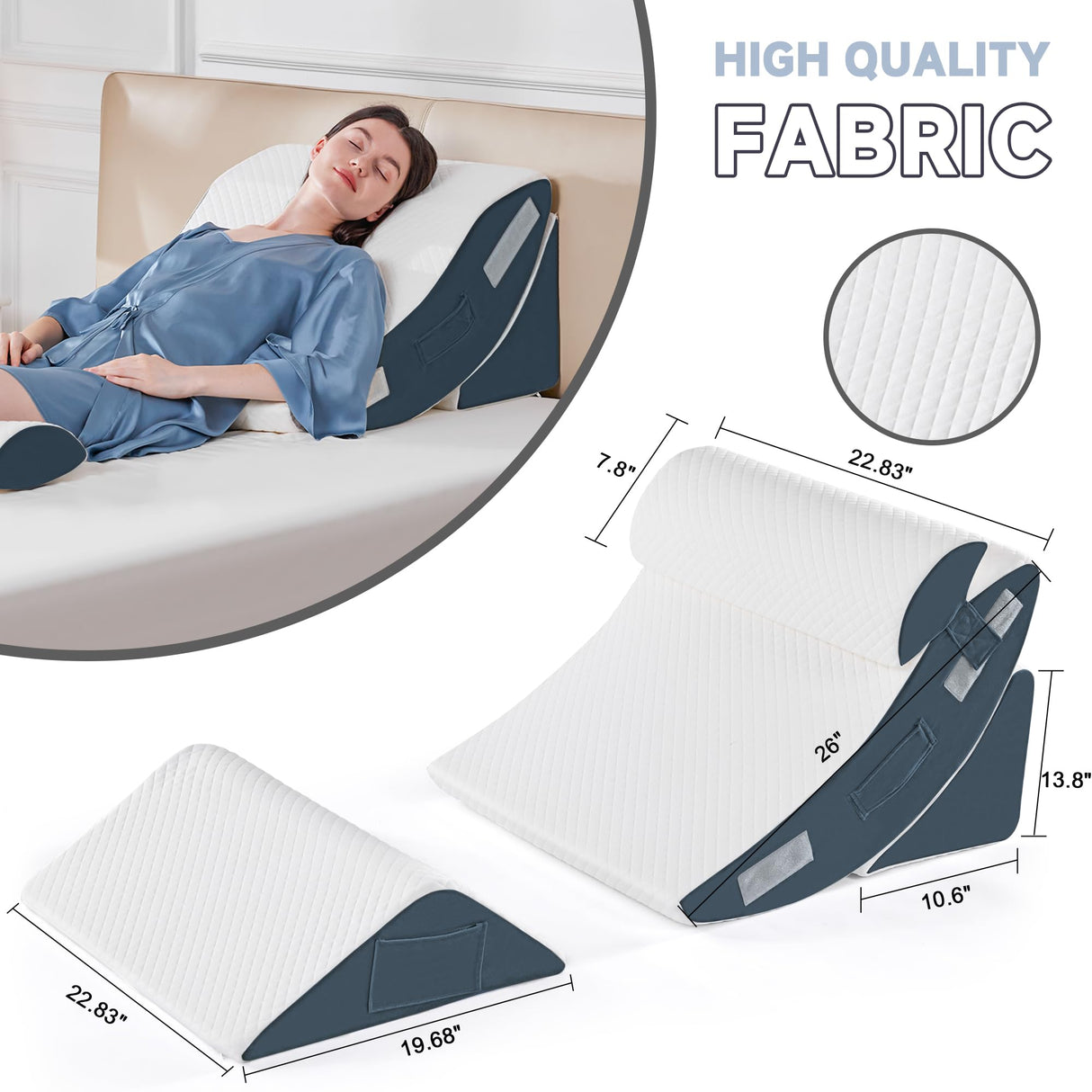 Yojoker 4PCS Orthopedic Bed Wedge Pillow Set for Sleeping, Post Surgery Foam Pillow for Body, Back and Leg Pain Relief, Triangle Adjustable Support Pillow - Acid Reflux Sleeping Pillows Navy