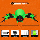 COMIN 9FT Halloween Inflatables Decorations Green Spider Yard LEDs Decor