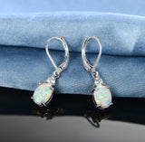 Gemsme 18K White Gold Plated Created Opal and Cubic Zirconia Dangle Earrings for Women