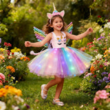 Davsolly Unicorn Costume for Girls Led Light Up Unicorn Princess Tutu Outfit for Halloween Dress Up Birthday Christmas Gifts