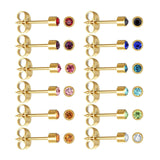 JUSTJANDM 12 Pairs Ear Piercing Stud Earrings for Ear Piercing Guns, Surgical Stainless Steel Multicolor Round Heart Star Cubic Zirconia Birthstone Stud Earrings Set (Gold round 4mm)
