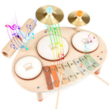 Drum Set for Toddler - Toys for 2 3 4 Year Old Girls Boy Gifts - 9 in 1 Wooden Montessori Musical Instruments with Xylophone for Kids 3-5, Christmas Birthday Gifts for Toddlers 2-4