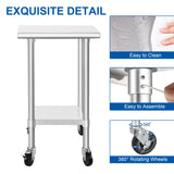 HARDURA Stainless Steel Commercial Table Prep & Work Table with Casters Heavy Duty Metal Table with Wheels NSF 430 18×24 Inches