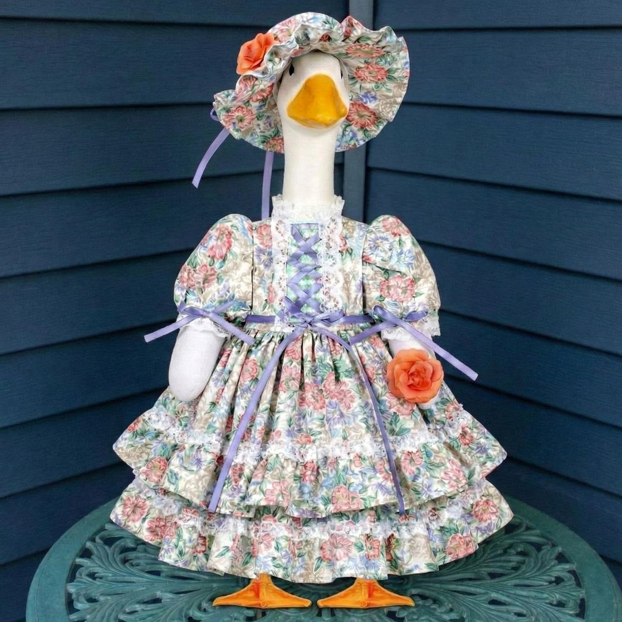Suzile Porch Goose Outfit Set Spring Flower Lolita Dress Hat Clothes for 23'' Porch Goose Plastic Cement Statue Costume for Spring Easter Primitive Rustic Summer Outdoor Patio Yard Lawn Decor
