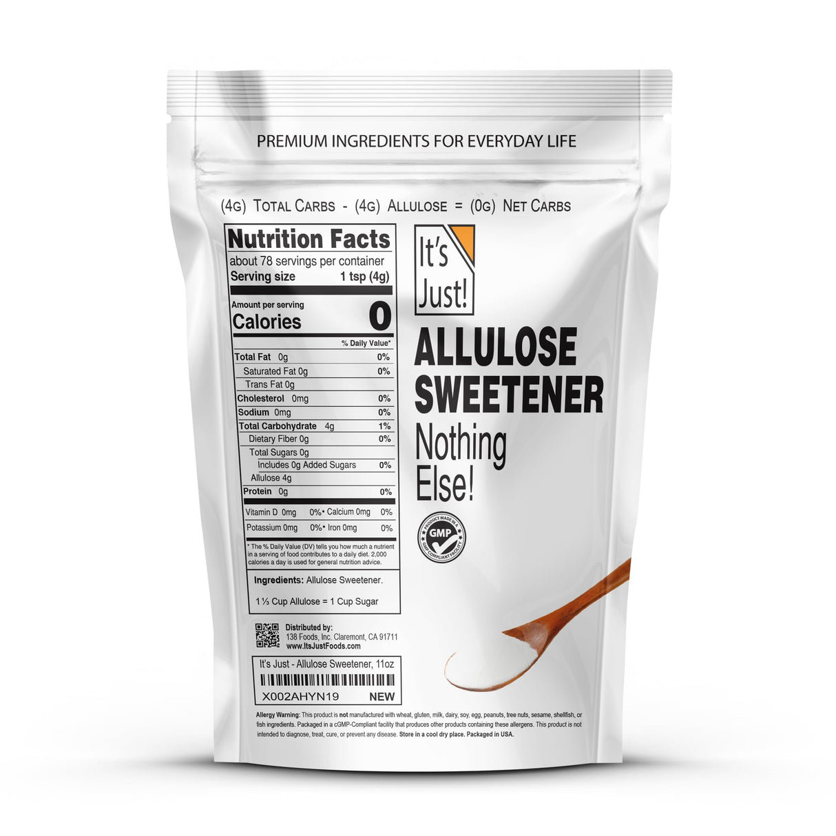 It's Just - Allulose, Sugar Substitute, Keto Friendly Sweetener, Non-Glycemic, Non-GMO (11oz)