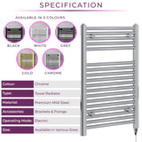 Newark Chrome Electric Towel Radiator | Towel Warmer Radiator Rail | Bathroom Heated Towel Ladder Rail | 770 x 500