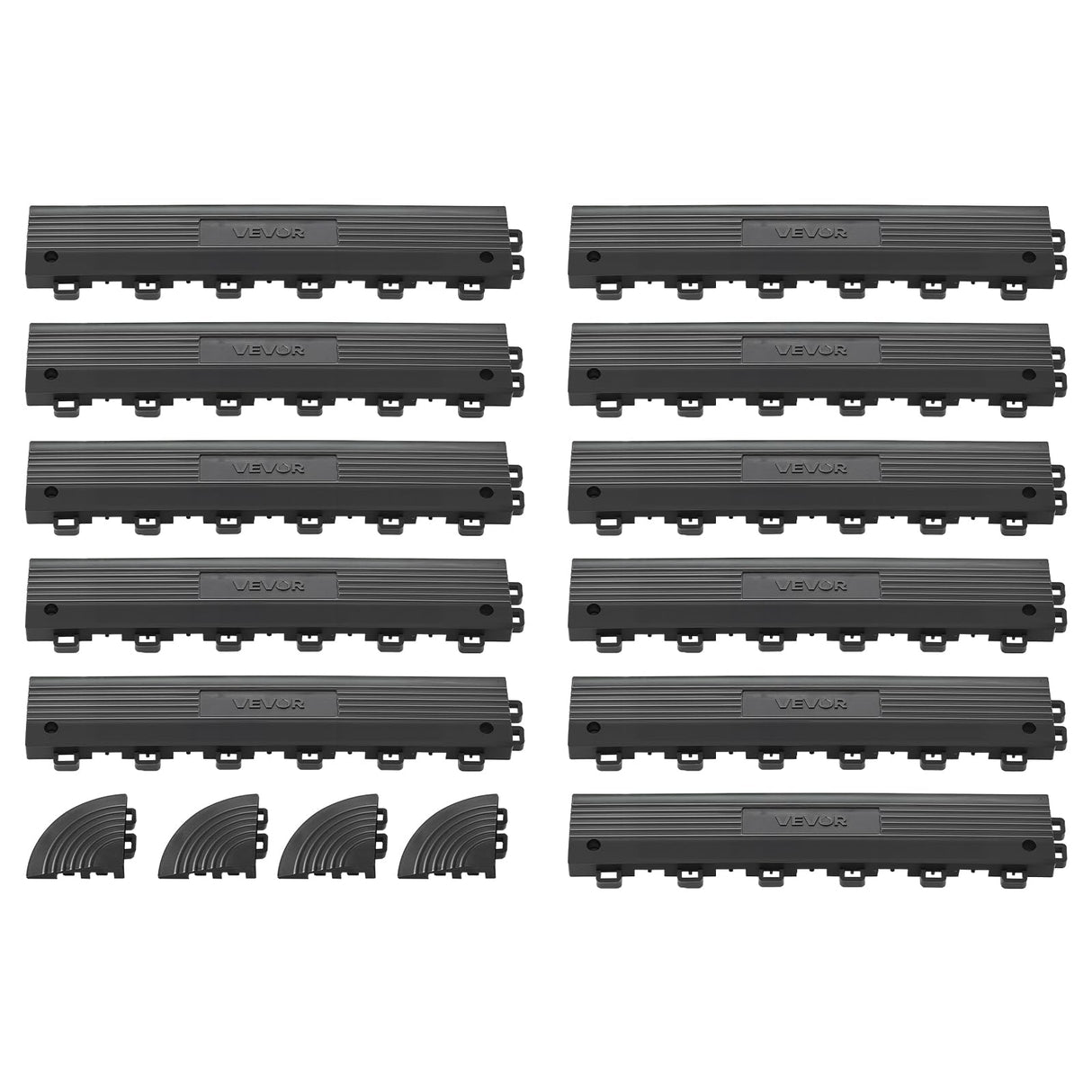 VEVOR Transition Edge Kit, 11-Piece, Durable PP Interlocking Modular Garage Floor Edging, Easy Installation, Only Compatible with VEVOR Drainage Mats, Black，Female