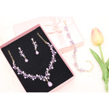 Enrwin 3Pcs Austrian Crystal Jewelry Set for Women, Necklace Dangle Earrings Link Bracelet Jewelry Set with Gold/Platinum/Gun Plated, Wedding Party Jewelry for Bridal Bridesmaid (Violet-Gold Plated)