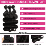 12A Body Wave Bundles Human Hair 16 18 20 Inch 100% Unprocessed Raw Human Hair Bundles Body Weave 3 Bundles Remy Virgin Hair Bundles Natural Black Color