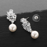Mariell Pearl Drop & Dangle Bridal Earrings with CZ Crystal Cluster, Statement Jewelry for Bride, Mother of the Bride