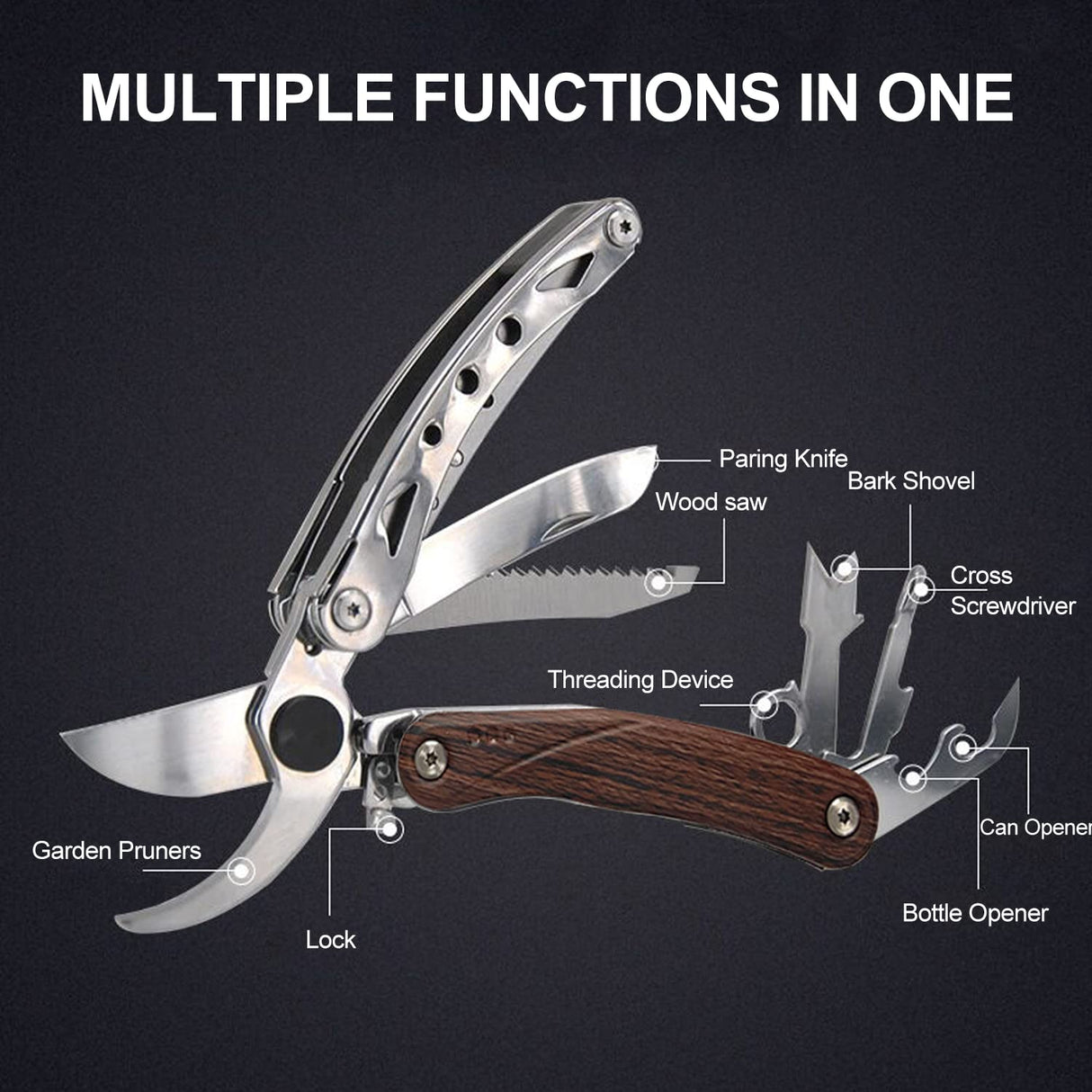 IGRARK Pruning Shears, 7 in 1 Garden Pruners, Multitools Folding Gardening Shears, 8" Professional Garden Scissors, Garden Clippers, Garden Shears Pruning, Pruning Scissors