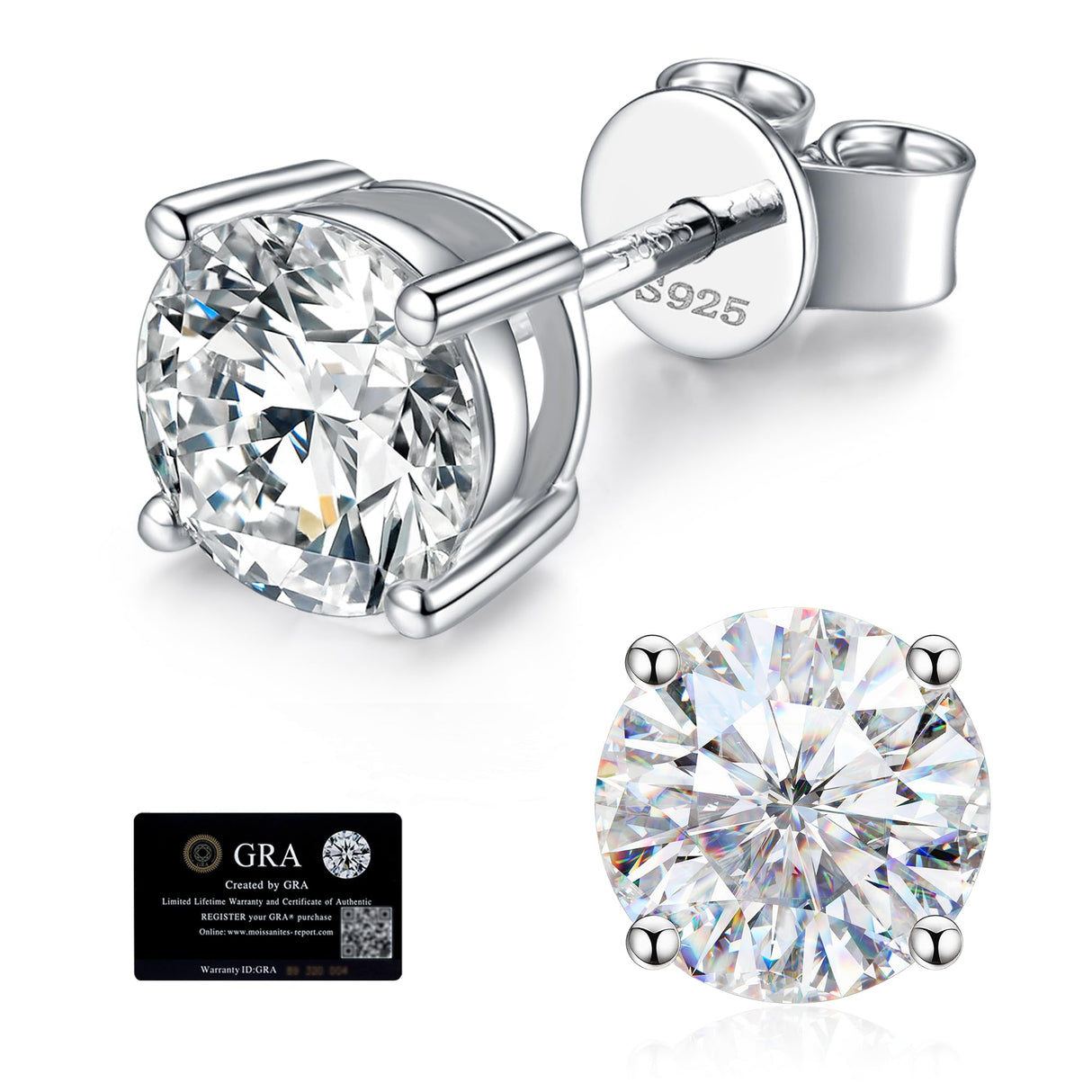 Moissanite Stud Earrings for Women, 925 Sterling Silver Earrings for Men