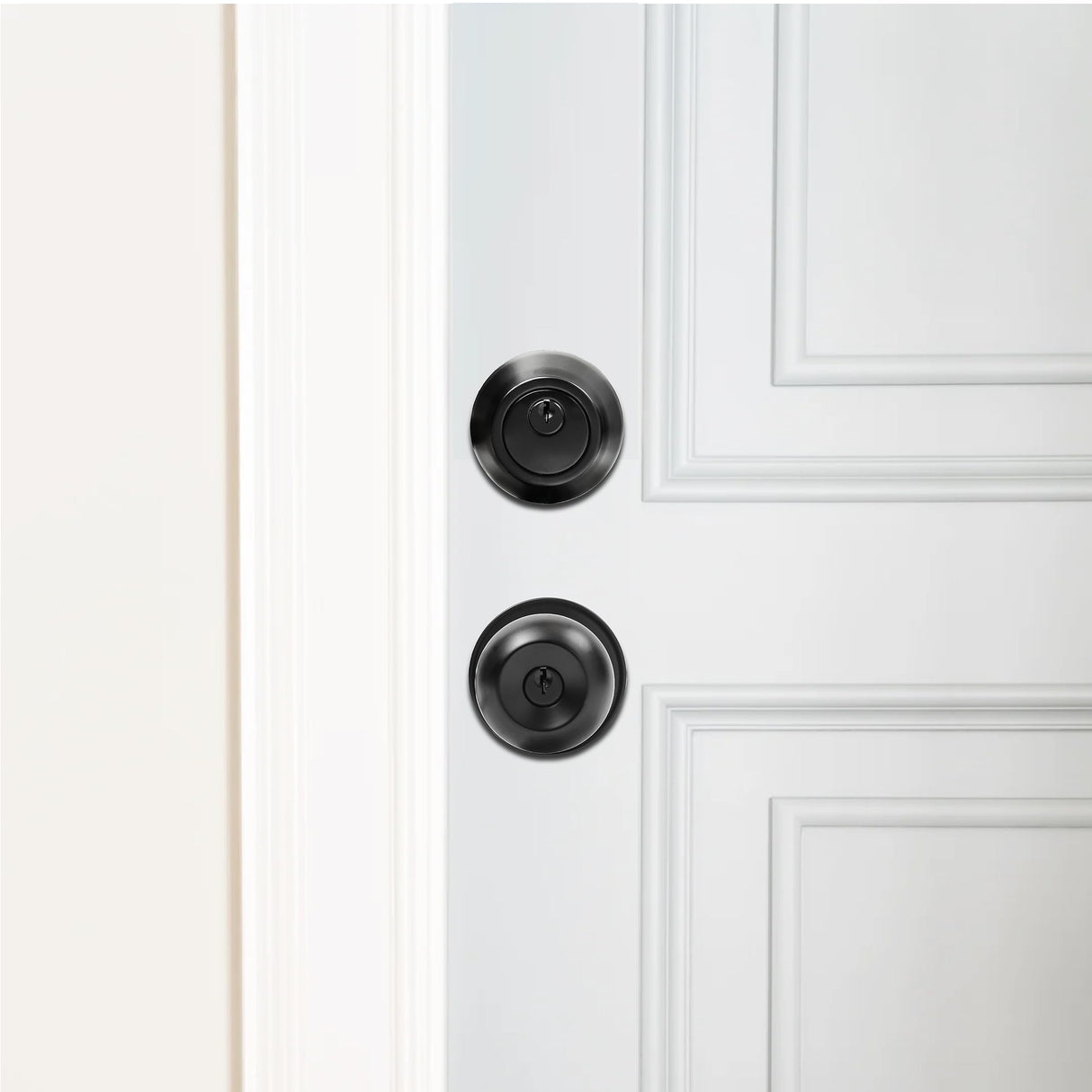 Front Door Lock Set Exterior Door Lock Set with Deadbolt, Single Cylinder Deadbolt Lock and Door Knob Set, Keyed Alike,Matte Black Door Knob and Deadbolt Set(4Pack Set)