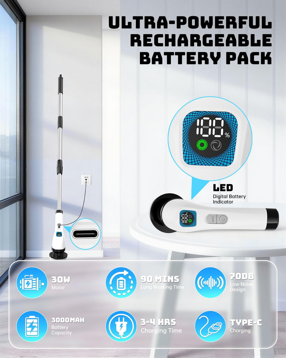 Electric Spin Scrubber for Bathroom | Shower Cleaner Brush with Long Handle
