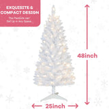 4ft Lighted Artificial White Christmas Tree | Leeheeyee Small Christmas Tree, Not Pre-lit White Tinsel Pine Trees with Lights, Ideal for Home, Office, and Xmas Tree Party Décor