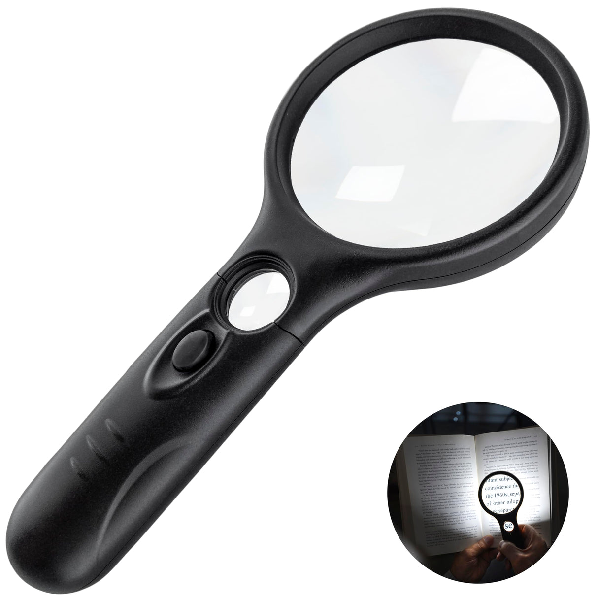 SeeZoom Lighted Magnifying Glass 3X 45x Magnifier Lens - Handheld Magnifying Glass with Light for Reading Small Prints, map, Coins and Jewelry - LED Seniors Magnifier for Close Work