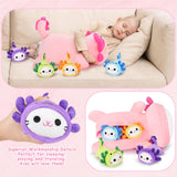 5 PCS Axolotl Cat Plush Stuffed Animal Family-19" Soft Axolotl Cat Plush, Large Mommy Plushies with 4 Baby Kittens Plushies for Kids, Kawaii Plushie Toy Christmas Birthday Gifts for Kids Boys Girls