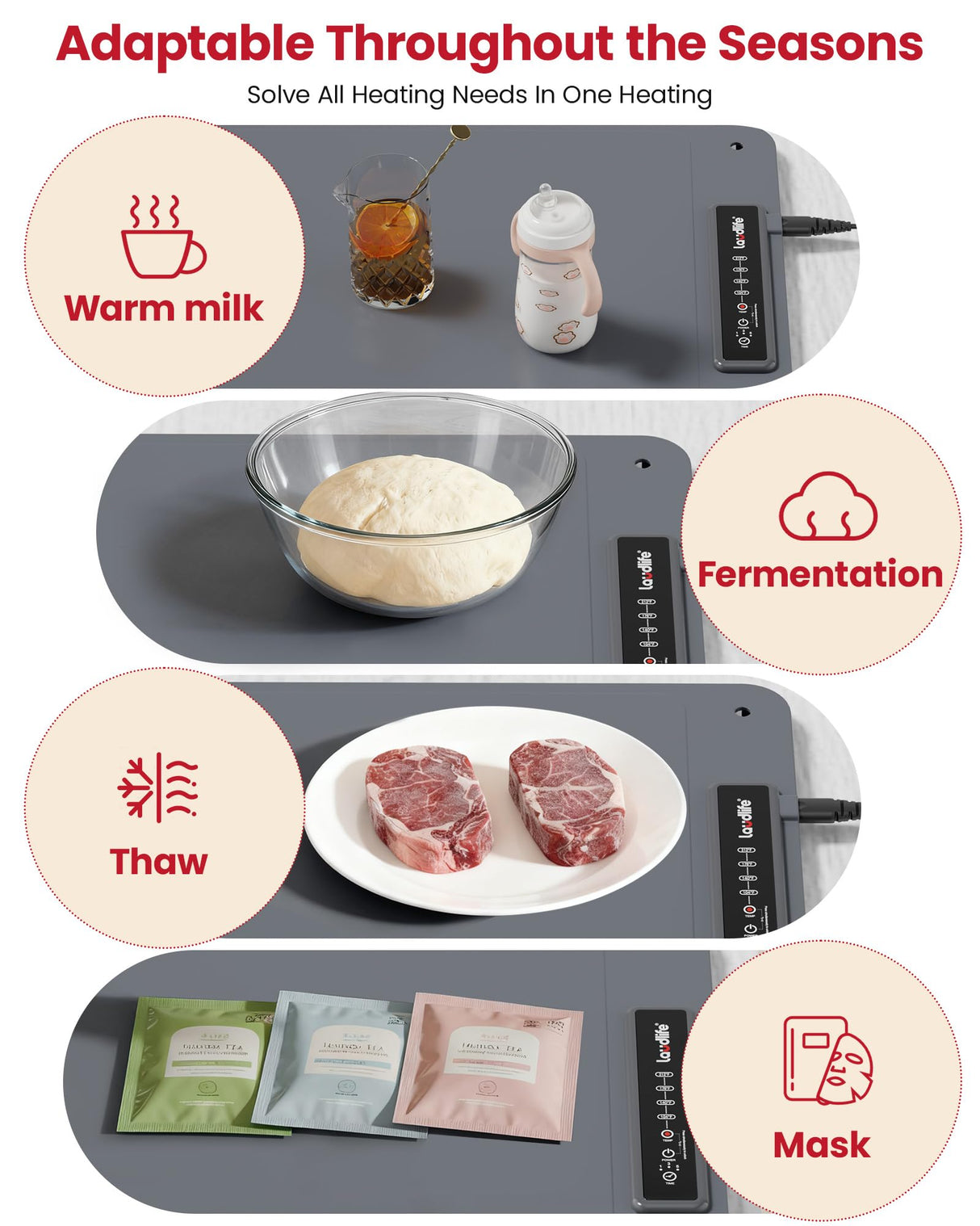 Extra Large Food Warming Mat for Countertop (XXL 36”x16”) - Full-Surface Heating Pad with 4 Temps Settings, Ideal for Buffet Party Food Warmer, Roll-Up Electric Warming Tray for All Gathering, Gray