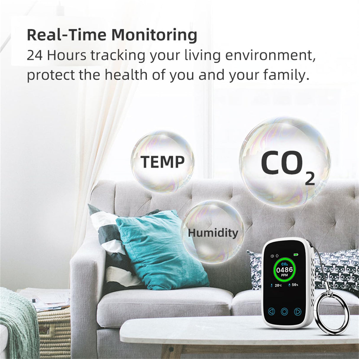 Rechargeable CO2 Alarm Travel/Camping Carbon Dioxide Warning with Temperature/Humidity Display Portable CO2 Meter Carbon Dioxide Warning