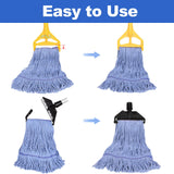 HiBaby 4 Pack Commercial Mop Head Replacement, Heavy Duty Mop Head Commercial Replacement for General and Floor Cleaning, Wet Industrial Blue Cotton Looped End String Head Refill (Blue)
