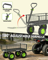 WORKPRO Large Heavy Duty Garden Cart 770 lb, 2-in-1 Convertible Utility Wagon with Removable Sides, 180° Tow Handle for ATV or Lawn Tractor, 270° Steering, Extra Large Yard Cart with All Terrain Tires