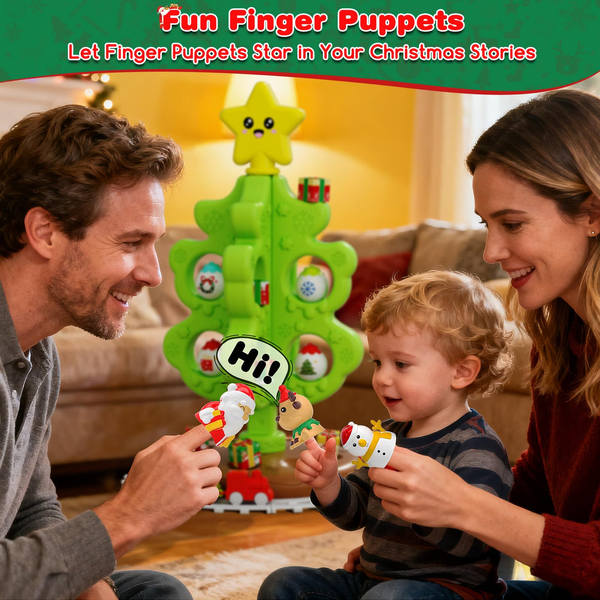 Surelect My First Christmas Tree for Toddlers, Montessori Christmas Decoration Toy with Ornaments, Mini Train Set, Roly Poly Toys, Finger Puppets, Birthday Xmas Gifts for Little Kids Boys and Girls